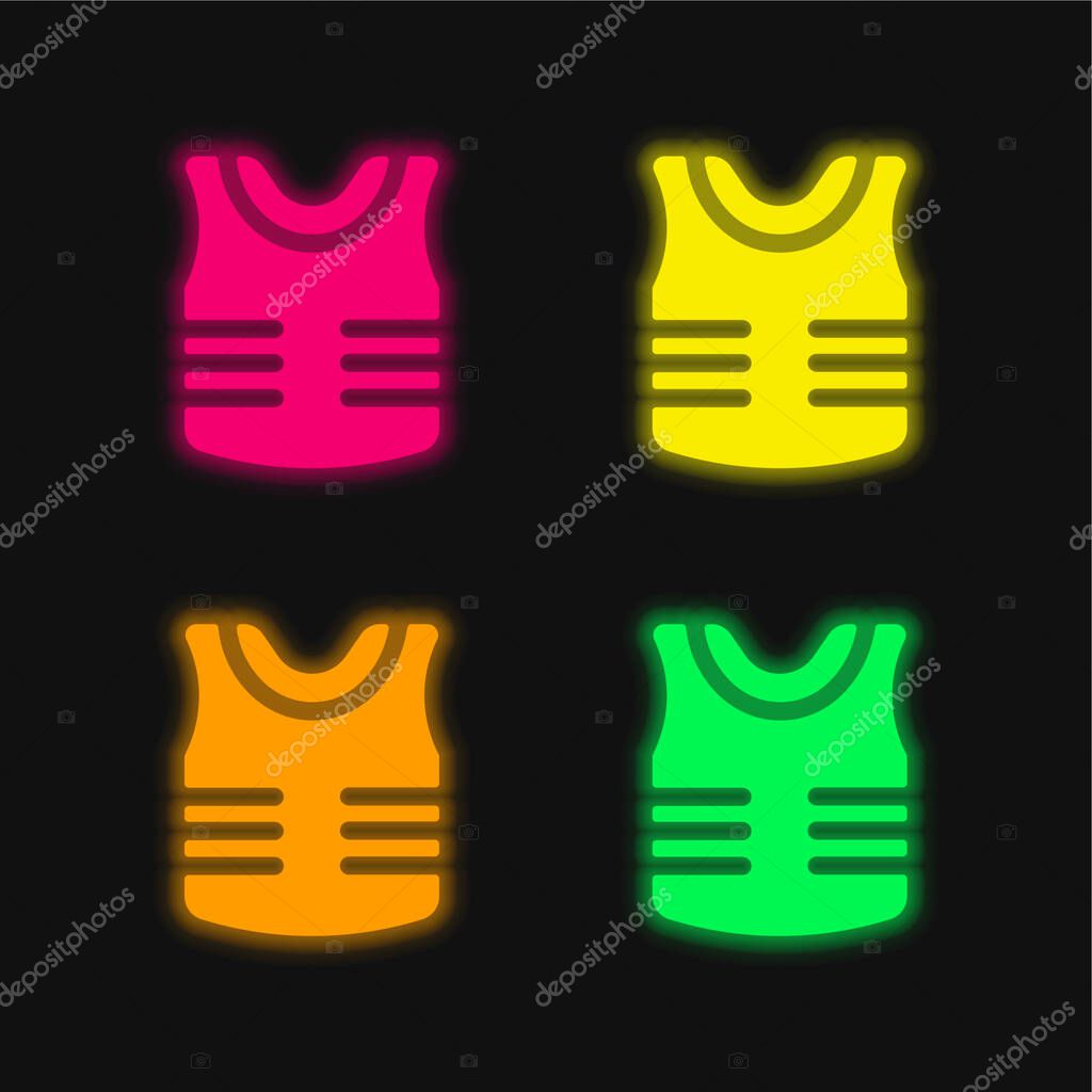 Armor four color glowing neon vector icon