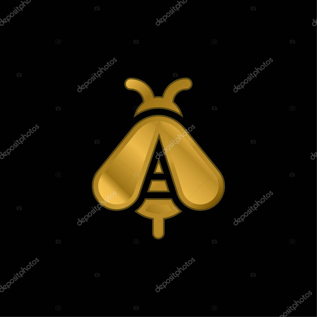 Bee gold plated metalic icon or logo vector