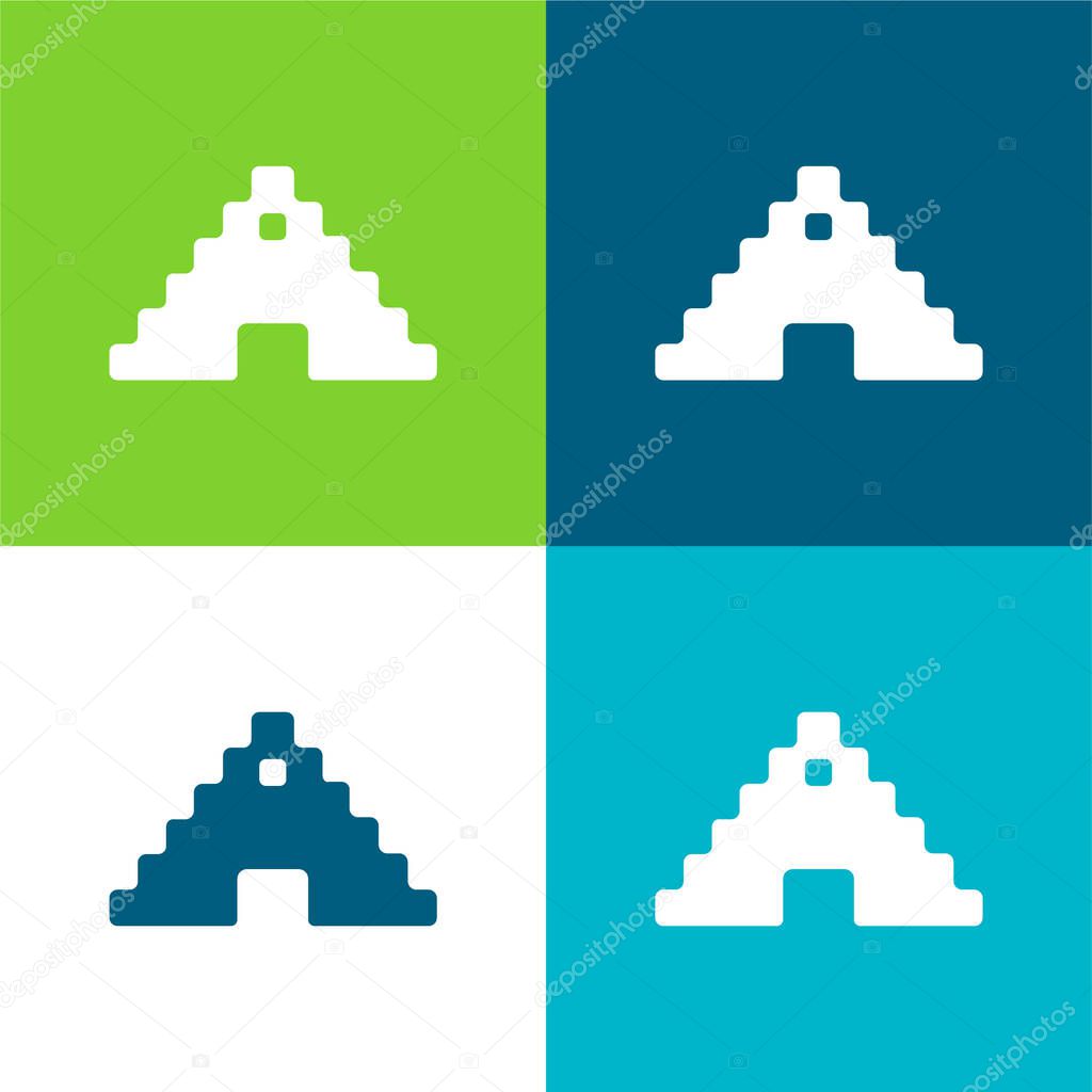 Aztec Pyramid Flat four color minimal icon set