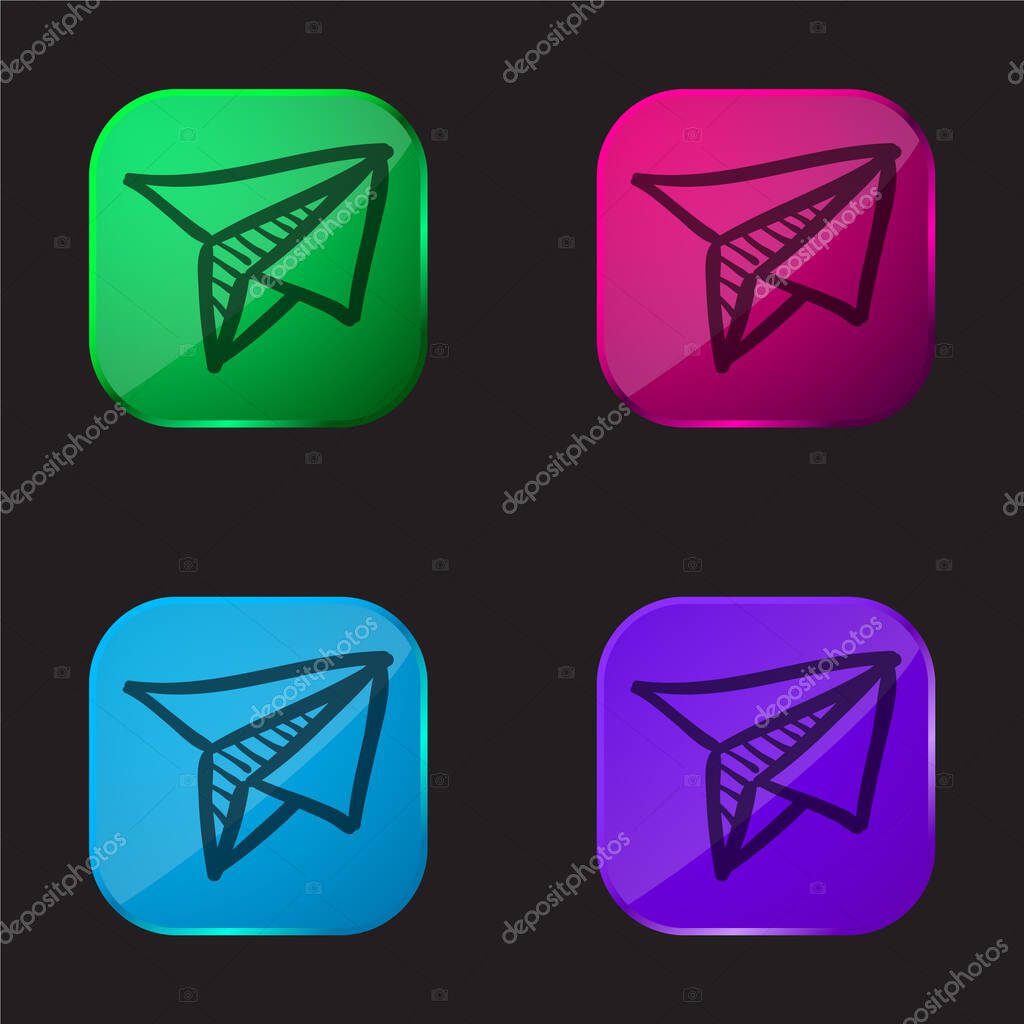 Airplane Toy Of Folded Paper four color glass button icon