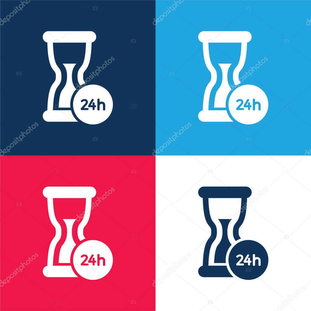 24 Hours Support blue and red four color minimal icon set