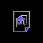 Építészeti rajz egy ház egy papír kék gradiens vektor ikon