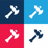 Sekera modrá a červená čtyři barvy minimální ikona nastavena