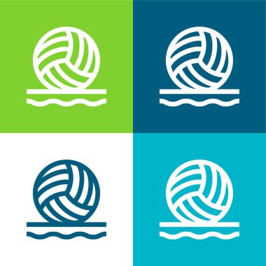 Plaj Voleybolu Düz Düz 4 renk minimal simge kümesi