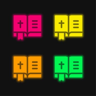 Bible four color glowing neon vector icon clipart