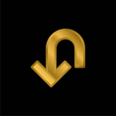 Arrow Down Curve gold plated metalic icon or logo vector clipart