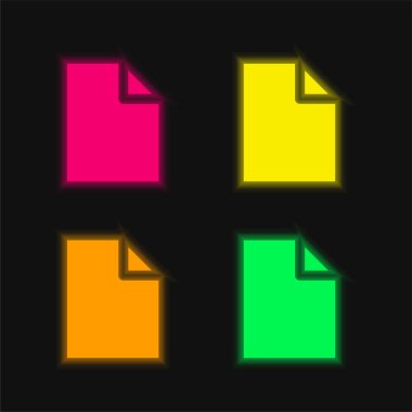 Boş Belge 4 renk parlayan neon vektör simgesi
