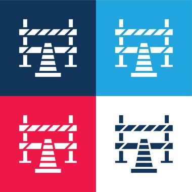 Bariyer mavi ve kırmızı dört renk minimal simge kümesi