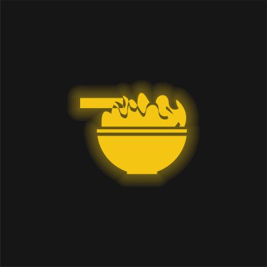 Çin yemeği ile kase Sarı parlak neon ikon