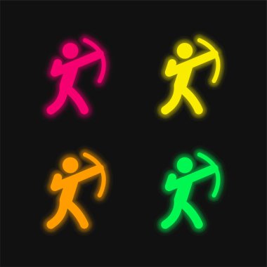 Okçuluk dört renk parlayan neon vektör simgesi