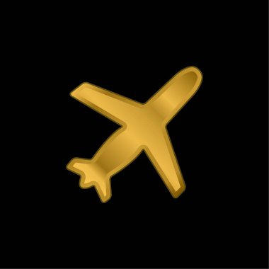 Airplane Black Shape Ascending Rotated To Right gold plated metalic icon or logo vector clipart