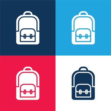Sırt çantası mavi ve kırmızı dört renk minimal simgesi seti