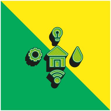 Amenities Yeşil ve sarı modern 3d vektör simgesi logosu