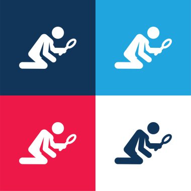 Arkeolog mavi ve kırmızı dört renk minimal simge kümesi