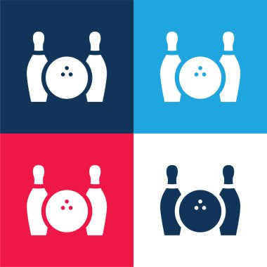 Bowling topu ve iki kase mavi ve kırmızı dört renk simgesi seti