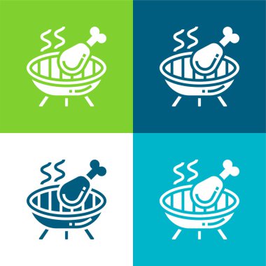 Barbecue Flat four color minimal icon set clipart