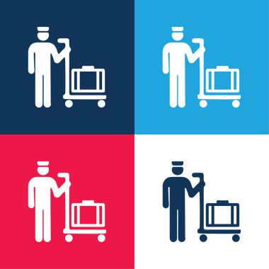 Bagagiste Bir Platform Arabasında Bagajla Mavi ve Kırmızı Minimum Renk Simgesi