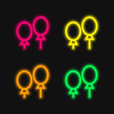 Dört renkli balonlar parlayan neon vektör simgesi