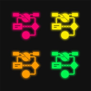 Algoritma dört renk parlayan neon vektör simgesi