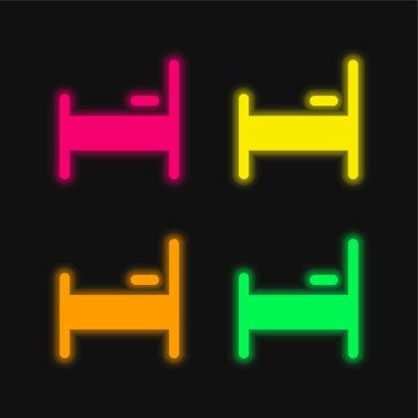 Yatak dört renk parlayan neon vektör simgesi
