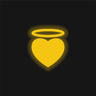 Angel Heart With An Halo yellow glowing neon icon clipart