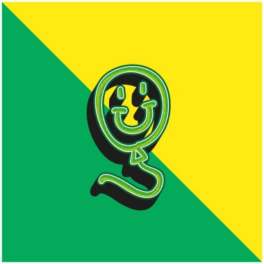 Gülen yüzlü, yeşil ve sarı renkli, modern 3D vektör logosu olan balon elli oyuncak.