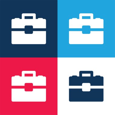 Evrak çantası mavi ve kırmızı dört renk minimal simge kümesi