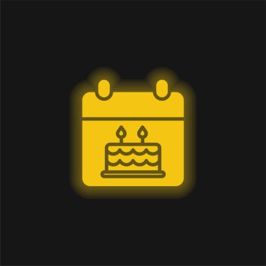 Birthday yellow glowing neon icon clipart