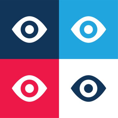 Siyah göz mavi ve kırmızı dört renk minimal simge kümesi