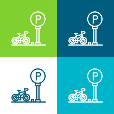 Bike Parking Flat four color minimal icon set clipart