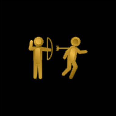 Archer Sırtı İçin Bir Kişi İçin Bir Kişi 'yi Altın Kaplama Metal Simge veya Logo Vektörü Oklarıyla Yaraladı