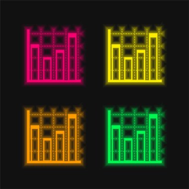Sınıf Eğitimi için Çubuk Grafiği 4 renkli neon vektör simgesi