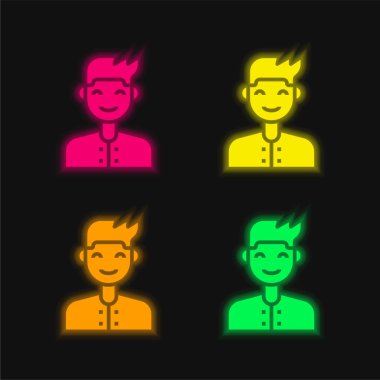 Dört renkli parlak neon vektör simgesi