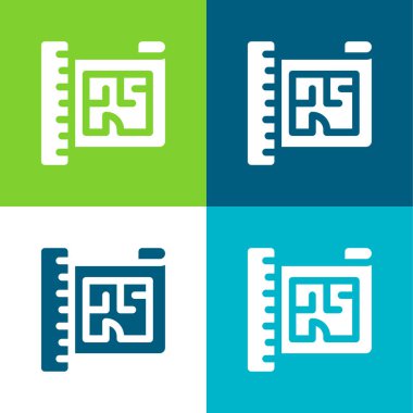 Blueprint Düz 4 renk minimal simgesi seti