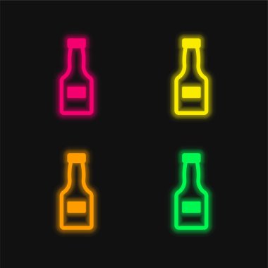 Şişe Kapalı dört renk parlayan neon vektör simgesi