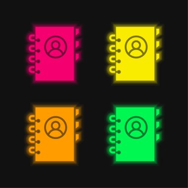 Addressbook four color glowing neon vector icon clipart