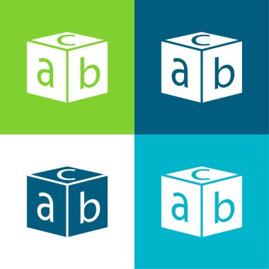 Harflerle Blok Düz 4 renk minimal simgesi seti