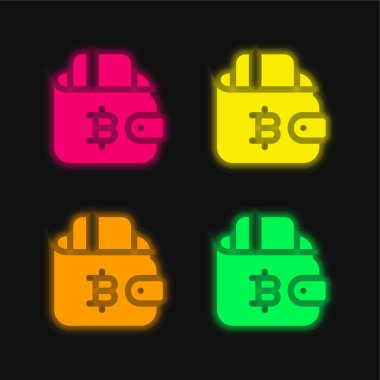 Bitcoin dört renk parlayan neon vektör simgesi