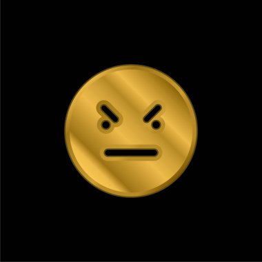 Bad Emoticon Square Face gold plated metalic icon or logo vector clipart