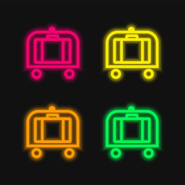 Yük Arabası dört renkli parlayan neon vektör simgesi