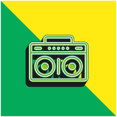 Boombox Yeşil ve sarı modern 3d vektör simgesi logosu