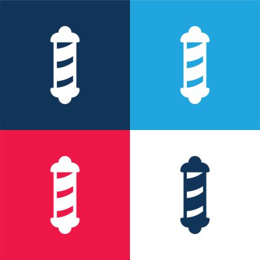 Berber dükkanı mavi ve kırmızı dört renk minimal simge kümesi