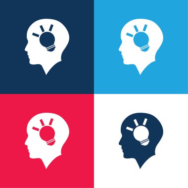 Bald Head Side View With A Lightbulb Inside blue and red four color minimal icon set clipart