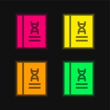 Kitap dört renk parlayan neon vektör simgesi