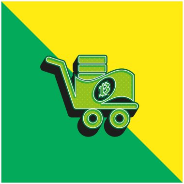 Bitcoin Trolley Green ve sarı 3d vektör simgesi