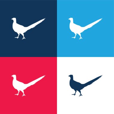 Bird Peasant Animal Shape blue and red four color minimal icon set clipart