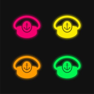 Kaptan Şapka 4 renk parlak neon vektör simgesi