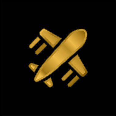 Uçak altın kaplama metalik simge veya logo vektörü
