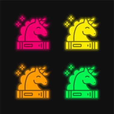 Kitap dört renk parlayan neon vektör simgesi