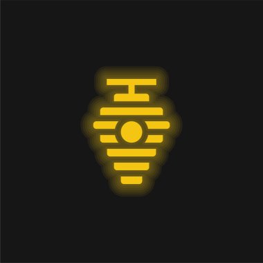Beehive yellow glowing neon icon clipart